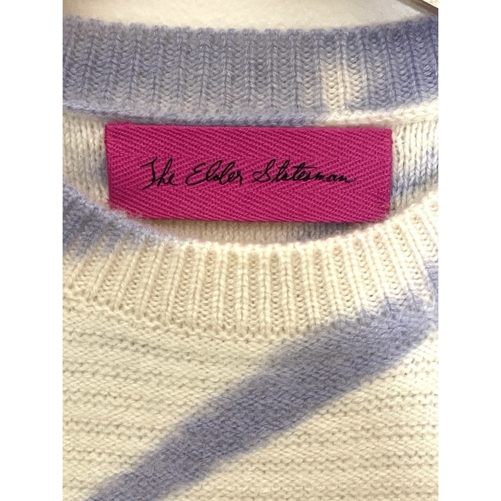 THE ELDER STATESMAN Bermuda Ivory & Blue Cashmere T-Shirt Luxury Handspun S - Picture 8 of 14